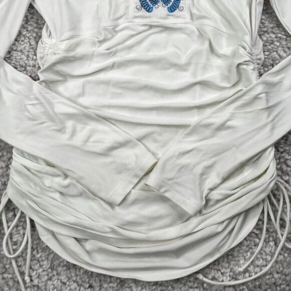CabanaLife Ruched Rashguard Swim Cover Up White Blue - Picture 6 of 6